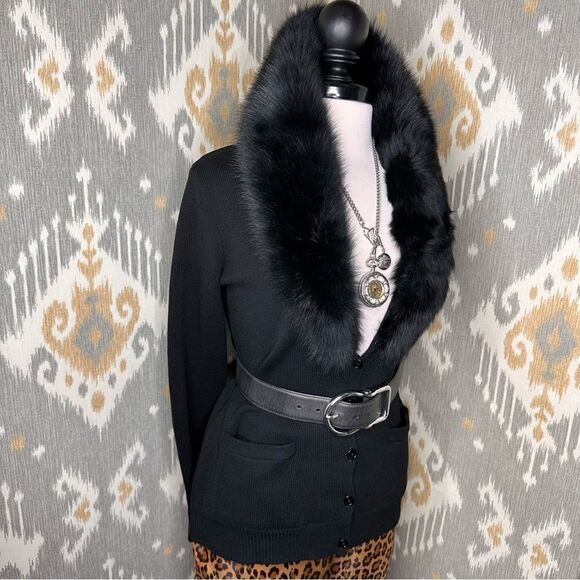 Ralph Lauren Black Cashmere Lamb Shearling Collar Cardigan Sweater - Picture 11 of 16